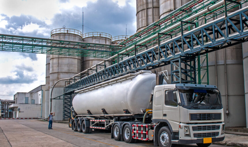 Tanker, Truck Delivery Danger Chemical in Petrochemical Plant in Asia